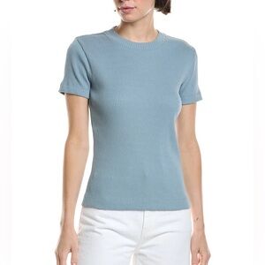 VINCE $165 Crewneck Ribbed Short Sleeve Top